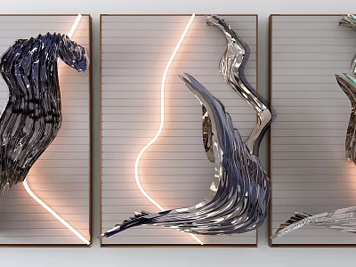 Modern Metallic Wall Decor Triptych With Streamlined Design And LED Lighting 3d model