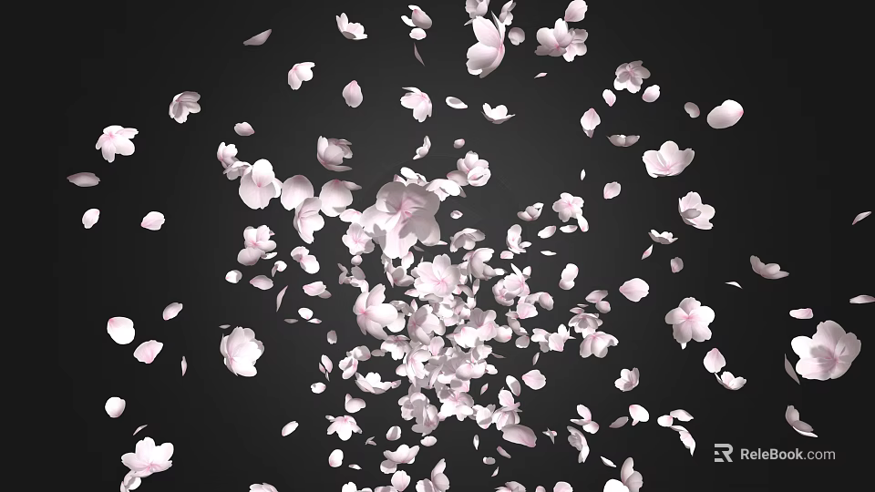 Falling Pink Cherry Blossom Petals on Black Background Romantic Aesthetic View 3d model 