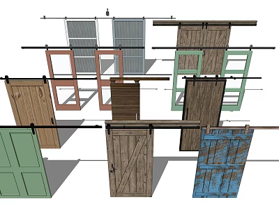 Sliding Barn Doors In Various Wooden Styles And Colors For Interior Design 3d model