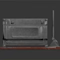 Metal Industrial Equipment With Perforated Surface And Square Shaped Design On Wooden Base Stand