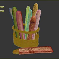 Fresh Baguettes Arranged in Wicker Basket with Decorative Paper Bag