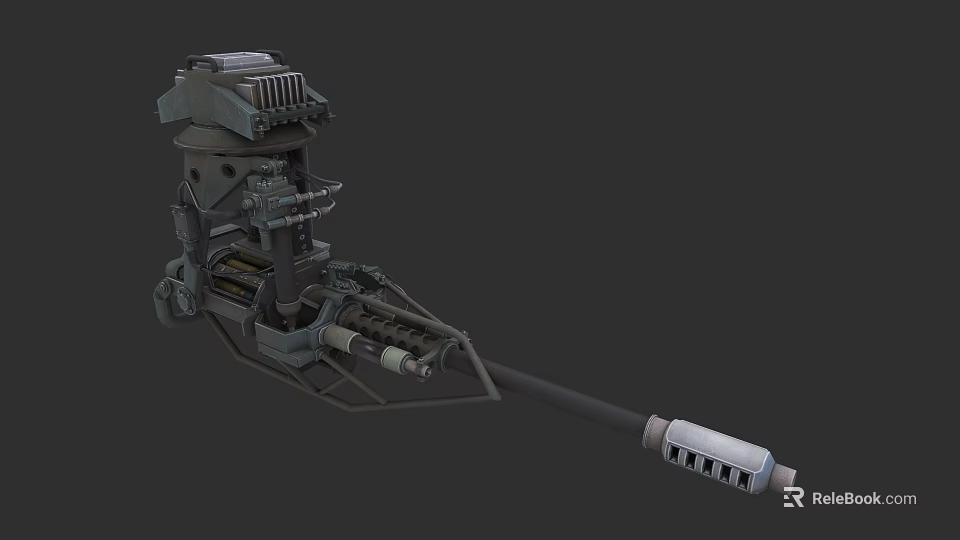 Heavy Duty Military Weapon With Mechanical Structure Long Barrel And Heat Sink Grill 3d model 