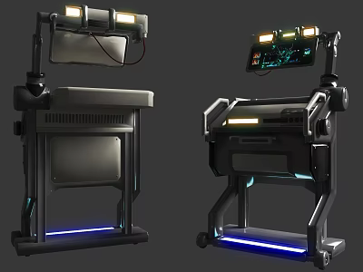 Advanced Medical Workstations With Displays Blue LED Lighting And Mobile Wheels For Clinical Use 3d model