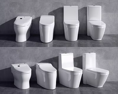 White Modern Toilets in Various Styles with Ceramic Finish and Gray Background 3d model