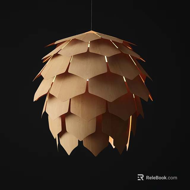 Modern Pinecone Shaped Wooden Pendant Light With Hexagonal Panels And Natural Wood Tone 3d model 