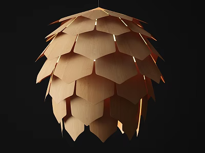Modern Pinecone Shaped Wooden Pendant Light With Hexagonal Panels And Natural Wood Tone 3d model