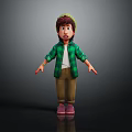 3D Character In Green Plaid Shirt And Green Beanie With Surprised Expression On Black Background