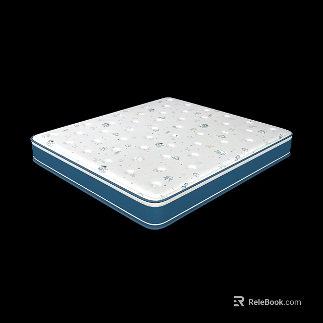 Comfortable Mattress With White Patterned Surface And Blue Border Design 3d model 