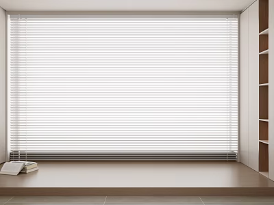 White Window Blinds In Modern Room With Bookshelf And Window Sill Books 3d model