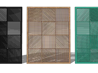 Three Variants Of Decorative Grid Panels In Black Brown Green 3d model