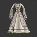 Elegant Vintage White Dress With Gold Trim Floral Pattern Long Sleeves
