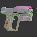 Futuristic Laser Weapon In White And Green With Grip And Barrel Design