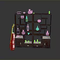 Wooden Display Cabinet With Multiple Shelves Decorative Vases Bottles And Ornaments