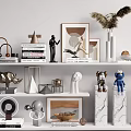 Decorative Ornament Set for Modern Shelves with Sculptures Frames Vase and Figurines