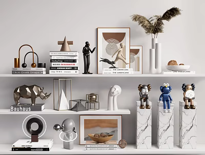 Decorative Ornament Set for Modern Shelves with Sculptures Frames Vase and Figurines 3d model