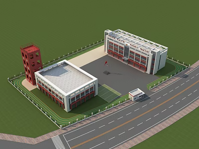 Aerial View Planning of Building Complex With Red Tower Plaza National Flag Lawn and Road 3d model