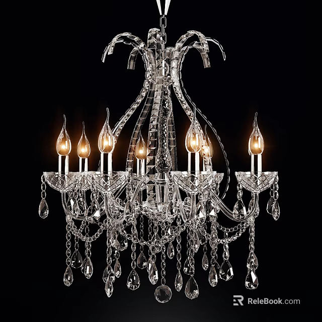 Elegant Crystal Chandelier With Classic Design Candle Style Bulbs And Hanging Crystal Pendants 3d model 