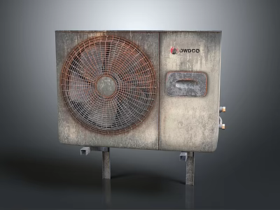 Rusty OWICO Air Conditioner Fan With Metal Grille Control Panel And Stand 3d model