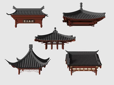 Traditional Chinese Architectural Roof Components With Curved Eaves And Black Tiles 3d model