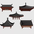 Traditional Chinese Architectural Roof Components With Curved Eaves And Black Tiles
