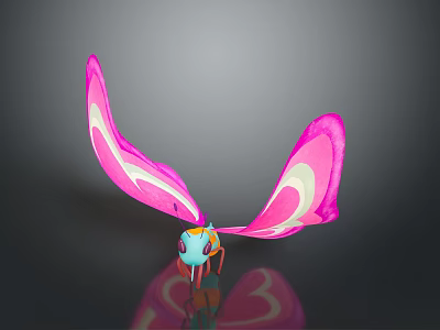Animated Game Movie Character With Pink Wings White Patterns Blue Body And Orange Legs 3d model