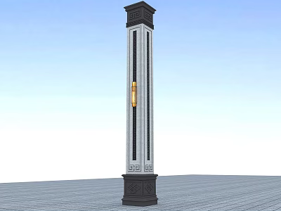 Classic Black and White Decorative Column With Ornate Top Base Details And Integrated Lighting 3d model