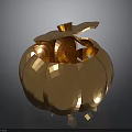 Golden Pumpkin Shaped Decorative Ornament With Geometric Facets And Leaf Top