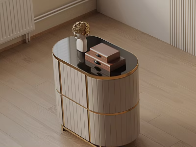 Modern Bedside Table With Gold Accents Black Top Drawers And Decorative Vase 3d model