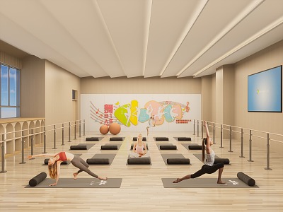 Modern Yoga Studio Yoga Studio Dance Studio Fitness Room Practice Room Yoga Mat Yoga Ball Dance Action Wall Decoration model