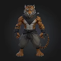 Tiger Humanoid Warrior 3D Fantasy Character With Muscular Body Ninja Outfit And Standing Pose