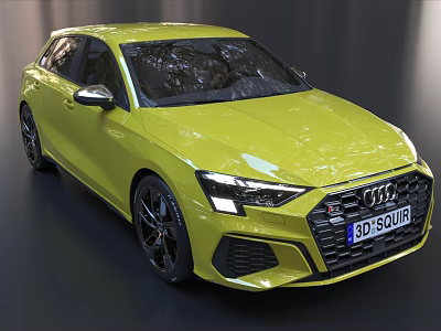 Yellow Audi Sports Car 3D Model With Sleek Front Design And Headlights 3d model