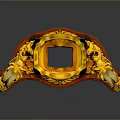 Ornate Golden Decorative Household Item With Intricate Carvings And Green Accents