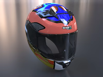 Full Face Helmet with Pink Blue Yellow Design and SMART Logo Transparent Visor 3d model