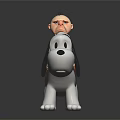 Cartoon Game Movie Characters Boy Riding White Dog With Black Ears Frowning Yellow Shirt