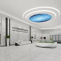 Modern Sales Office Interior With Marble Walls Front Desk Ceiling Design And Green Plants