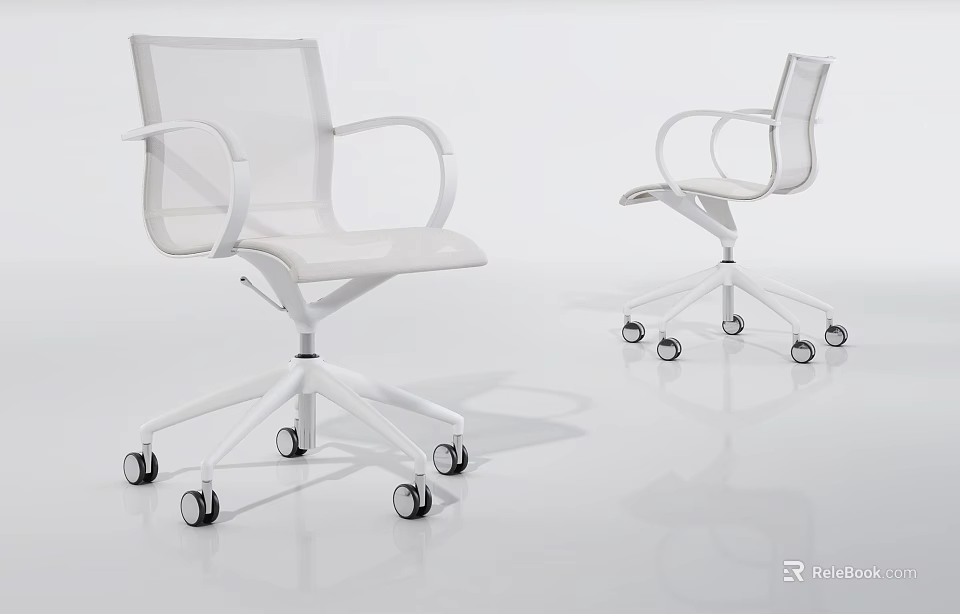Modern White Mesh Back Office Chair With Armrests And Rolling Wheels 3d model 