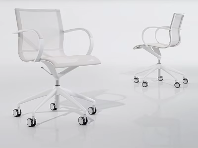 Modern White Mesh Back Office Chair With Armrests And Rolling Wheels 3d model