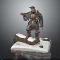 3D Armored Man Figure Holding Axe Standing On Snow Covered Base