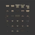 Small Architectural Models Featuring Various Style Houses And Wall Structures In Brown Red