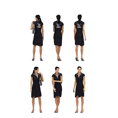 A Woman Wearing Black Dress With Handbag In Multiple Standing Poses 3d model