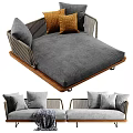 Modern Sectional Sofa With Woven Armrests Gray Cushions And Wooden Legs