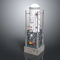 Detailed White Dome Tower Structure With Metal Framework And Stone Base