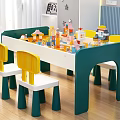 Green White Kids Table with Building Blocks Toys for Children Play Room