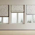 Gold Polka Dot Roman Blinds On Three Windows White Walls Light Wooden Floor Scenic View