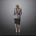 Professional Woman In Suit Holding Notebook And Pen Standing Against Gray Background