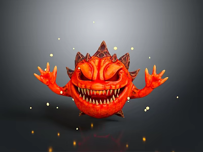 Red Spiked Game Movie Character With Fierce Face Outstretched Claws And Golden Sparkles 3d model
