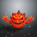 Red Spiked Game Movie Character With Fierce Face Outstretched Claws And Golden Sparkles