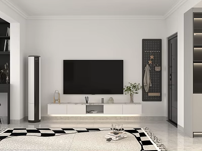 Modern Minimalist Living Dining Room With Floating TV Cabinet And Stylish Comfortable Home Interior Design 3d model