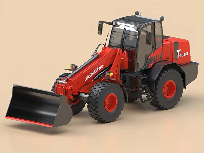 Red Schaffer 860 Functional Wheel Loader With Front Bucket And Large Tires 3d model