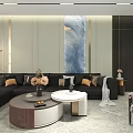Elegant Modern Living Room Interior with Marble Accent Wall TV Sofa Coffee Table Decor